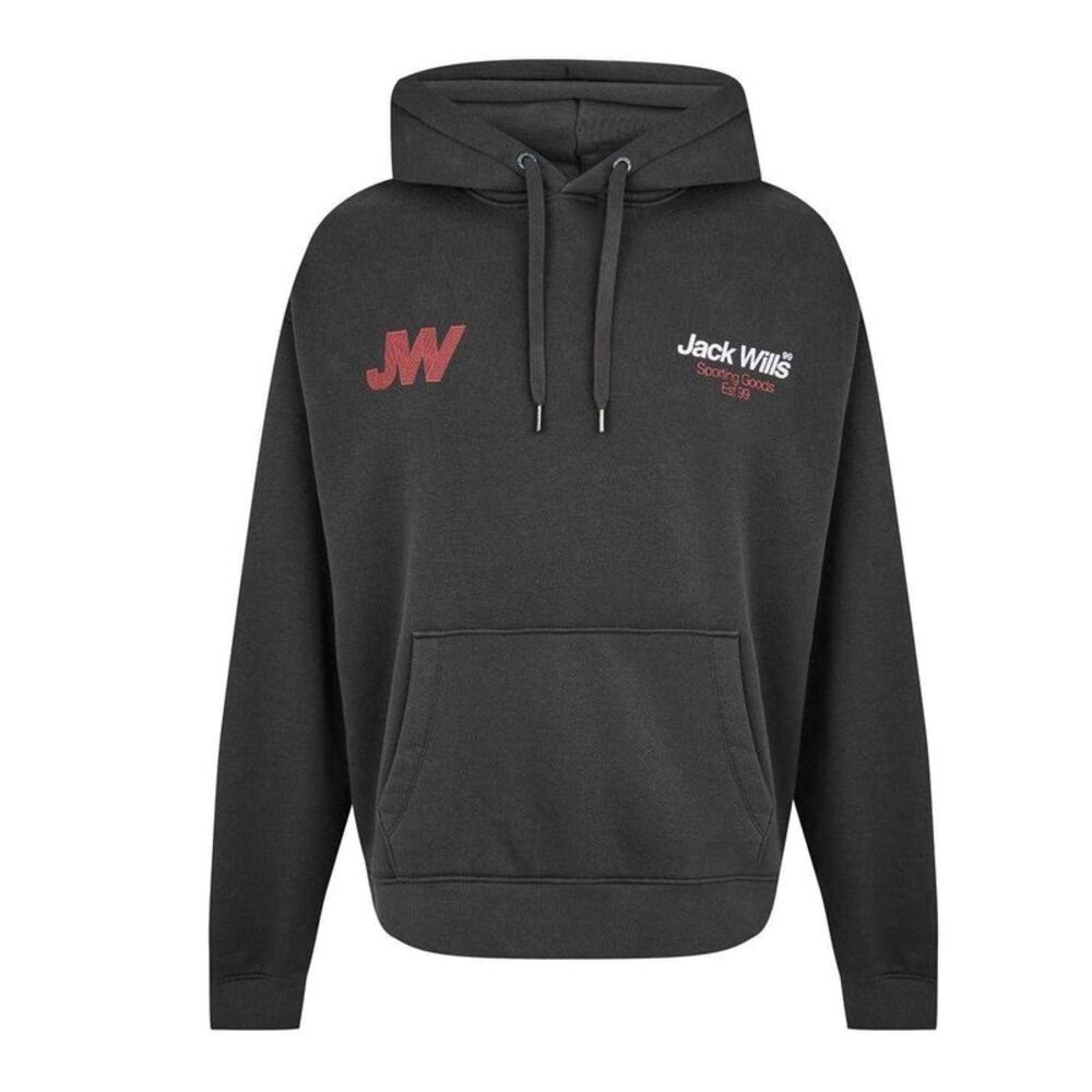 Jack Wills Mens Lettering Relaxed Fit Hoodie / Forged Iron